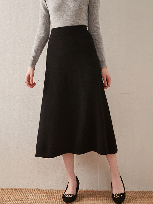 Black Soft Cashmere Maxi Knitted Skirts