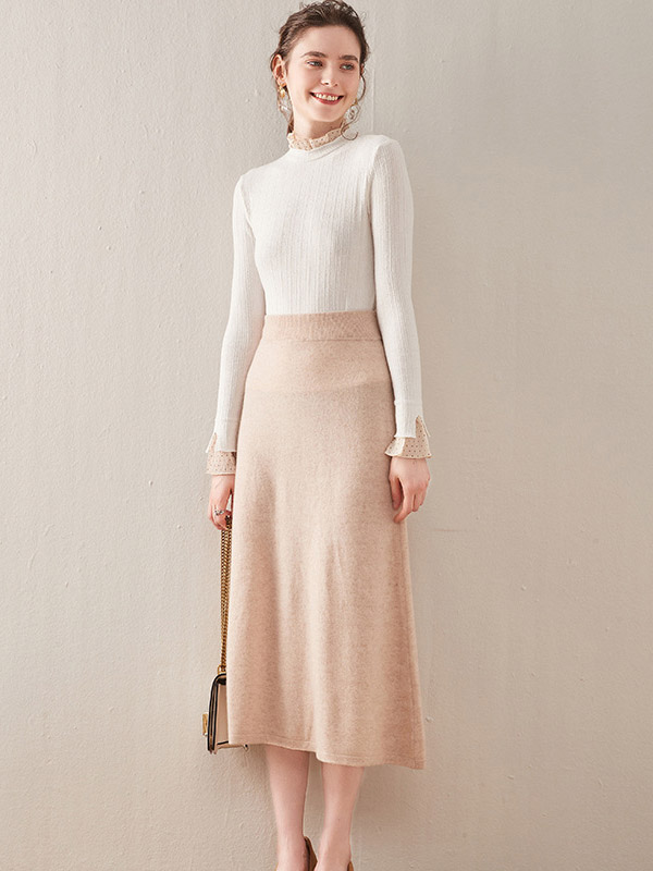 Camel Soft Cashmere Maxi Knitted Skirts 