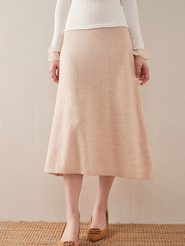 Camel Soft Cashmere Maxi Knitted Skirts 