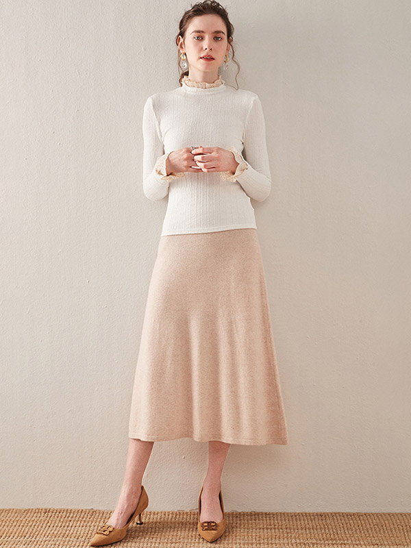 Camel Soft Cashmere Maxi Knitted Skirts 