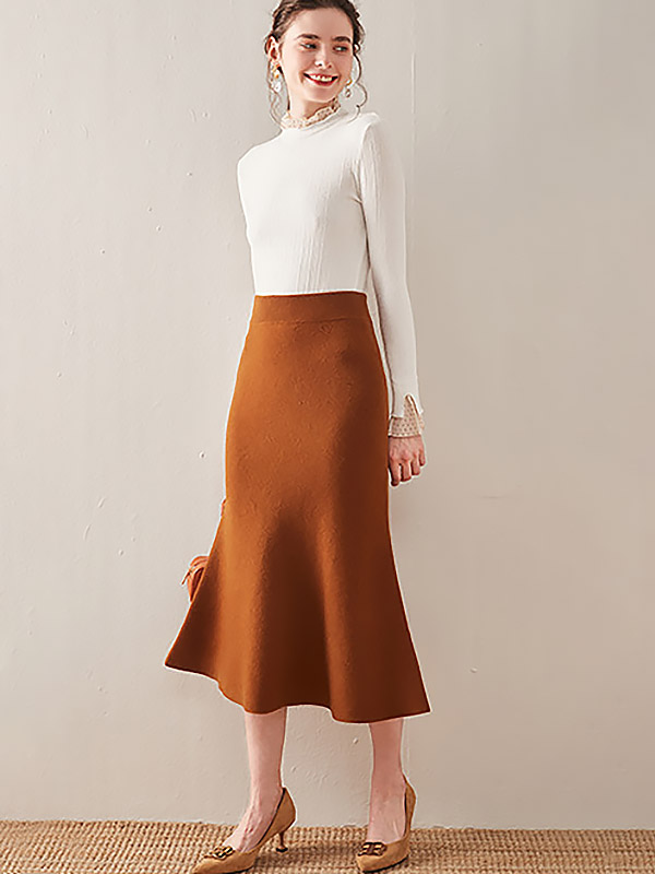 Khaki Modern Mermaid Knitted Skirts