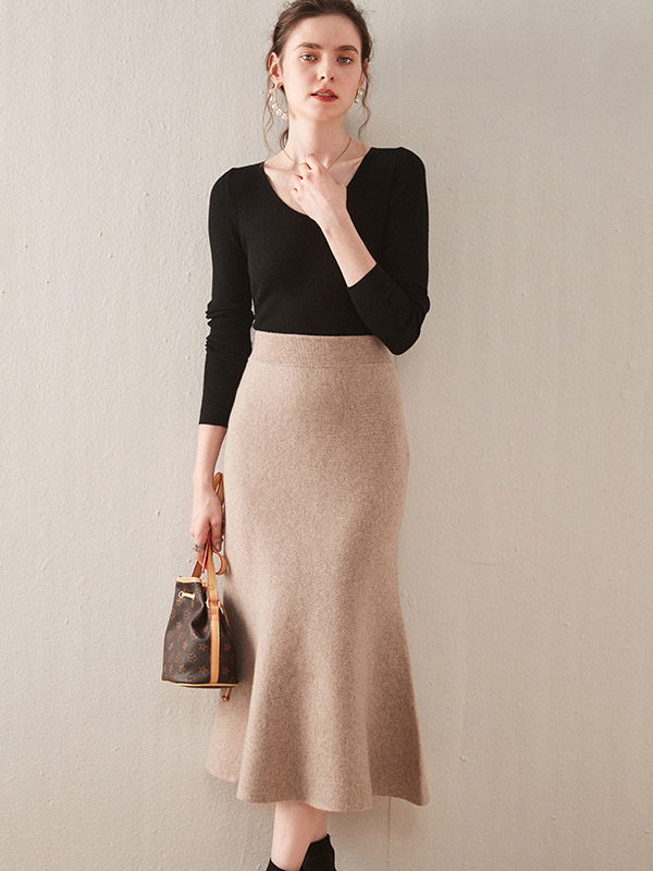 Camel Modern Mermaid Knitted Skirts