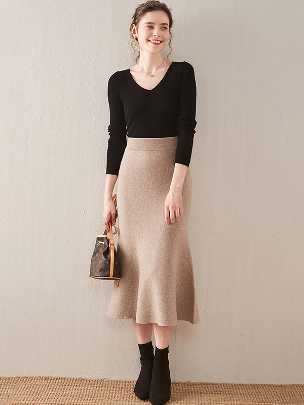 Camel Modern Mermaid Knitted Skirts