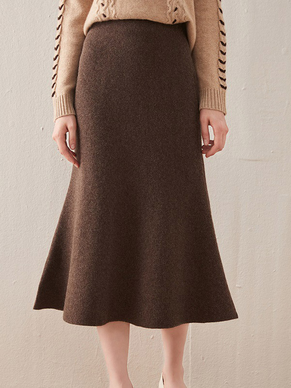 Brown Modern Mermaid Knitted Skirts