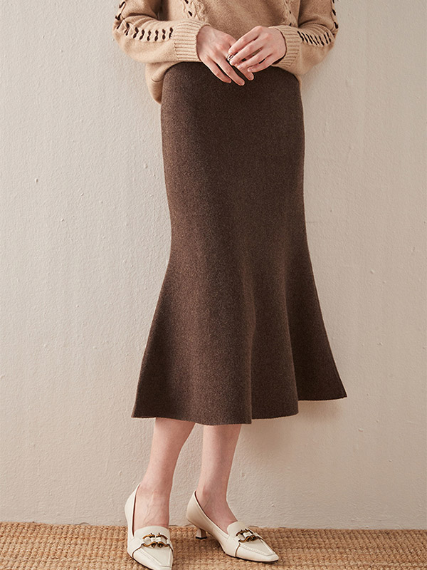 Brown Modern Mermaid Knitted Skirts