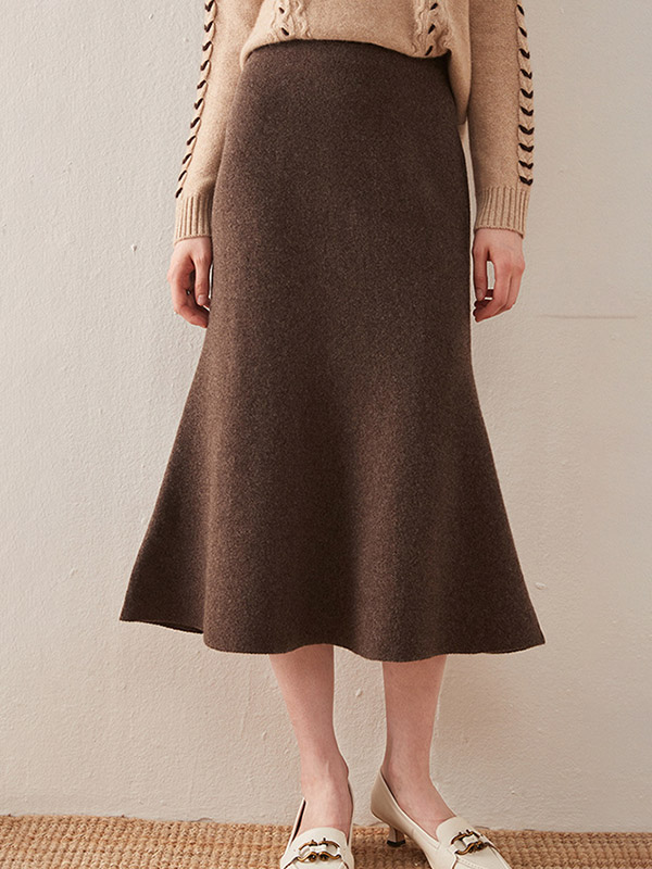 Brown Modern Mermaid Knitted Skirts