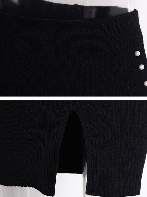 Black Double Sides Beading Decoration Knit Skirts