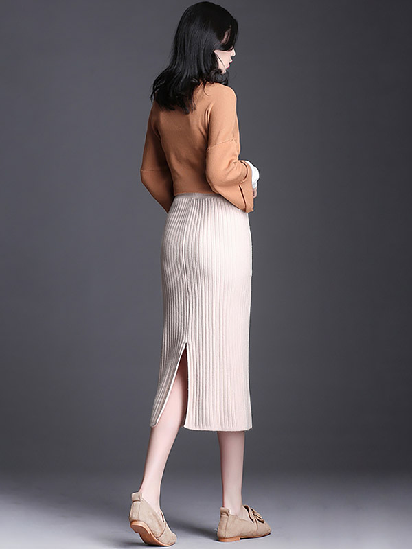 Beige Front Pocket Wrap Knitted Skirts