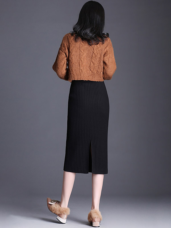 Black Front Pocket Wrap Knitted Skirts