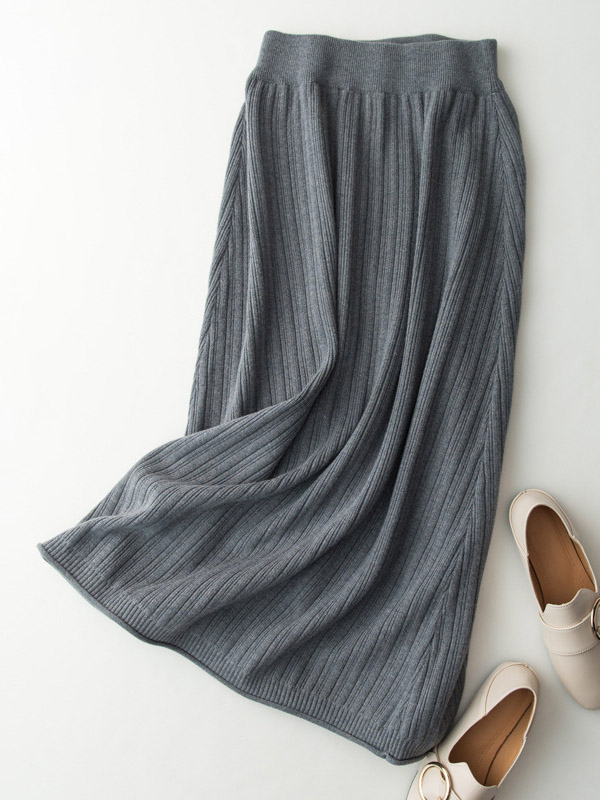 Grey Skin-friendly Loose Knit Skirts