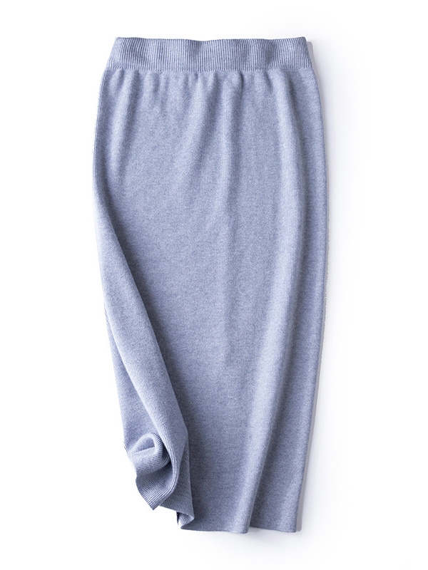 Grey Midi Knitted Wrap Skirts With Back Split