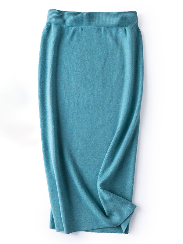 Green Midi Knitted Wrap Skirts With Back Split