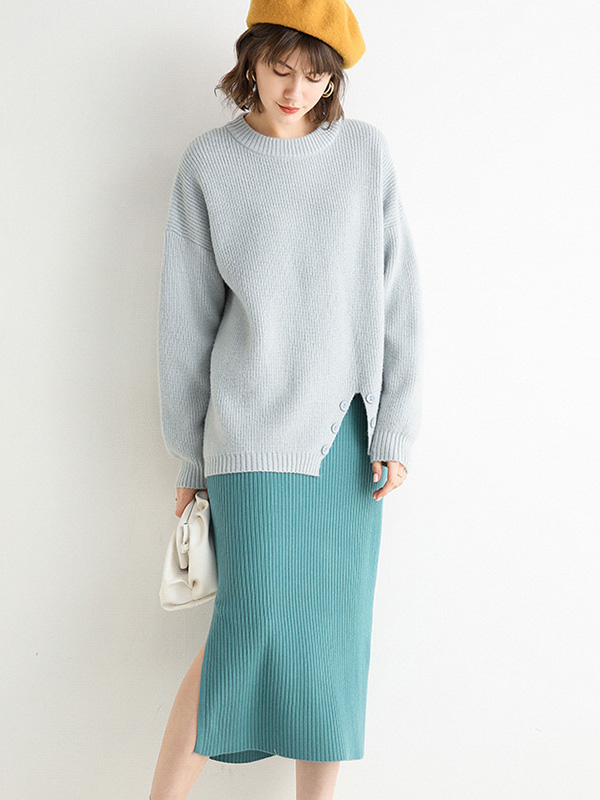 Green Basic Outfit Maxi Knitted Skirts