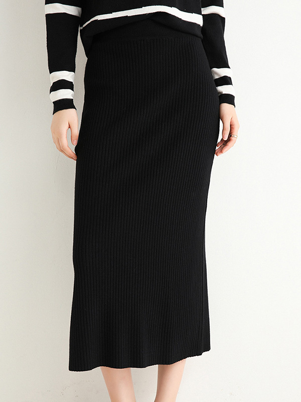 Black Basic Outfit Maxi Knitted Skirts