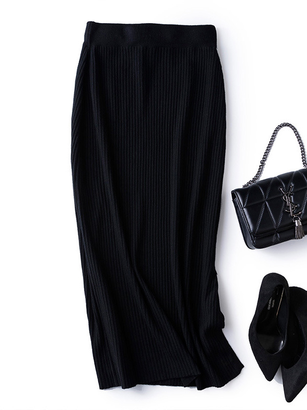 Black Basic Outfit Maxi Knitted Skirts