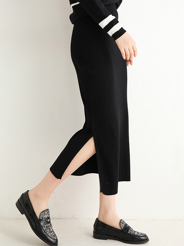 Black Basic Outfit Maxi Knitted Skirts