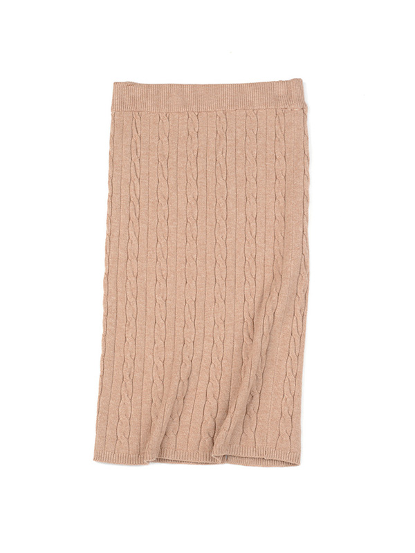 Khaki Twist Pattern Midi Knitted Skirts