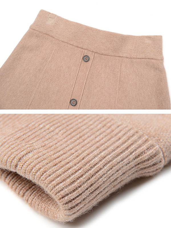 Khaki Pleated A-line Maxi Knit Skirts