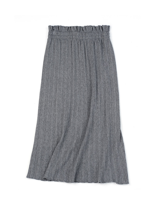 Grey Basic Knit Skirts With Flower Bud Waist