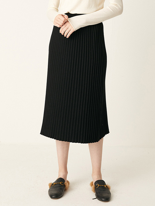 Black High-waist Stripe Texture Knit Skirts