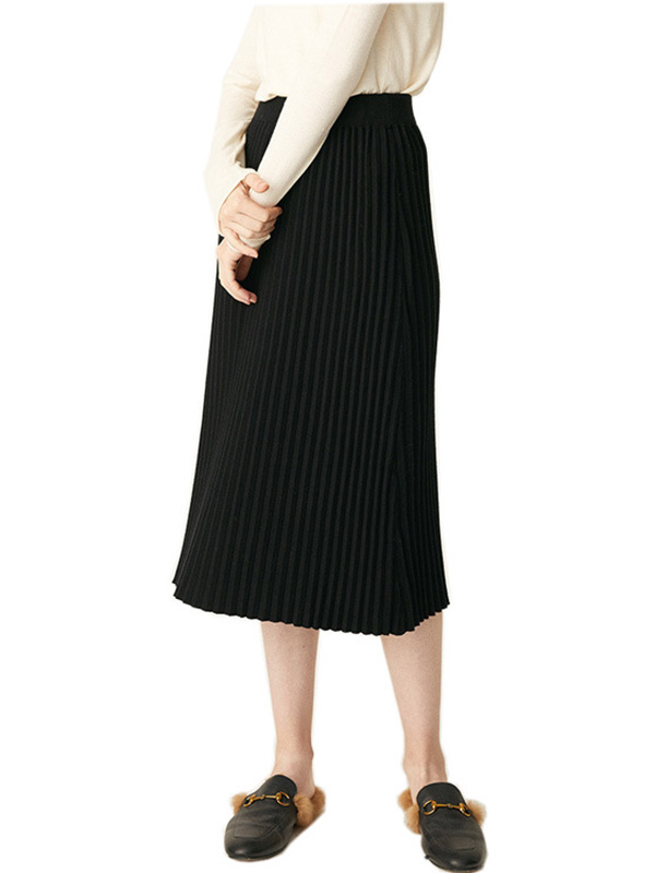 Black High-waist Stripe Texture Knit Skirts