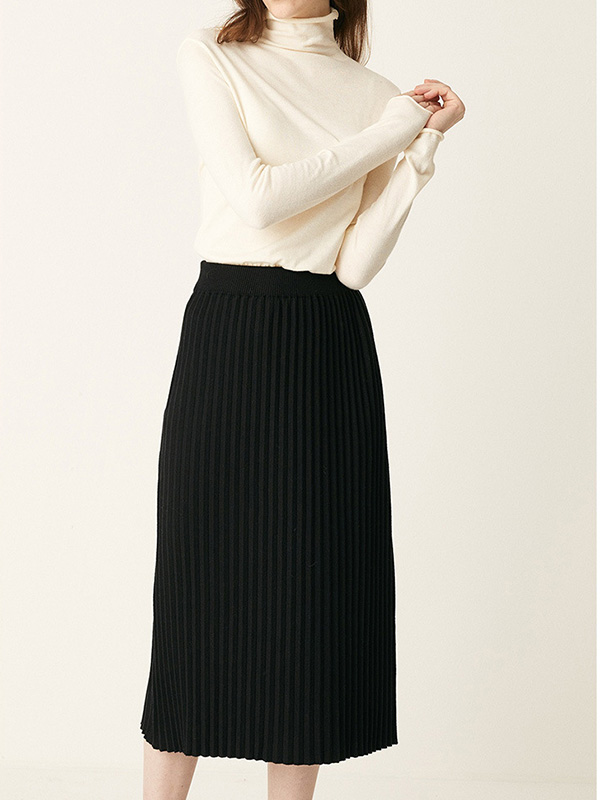 Black High-waist Stripe Texture Knit Skirts