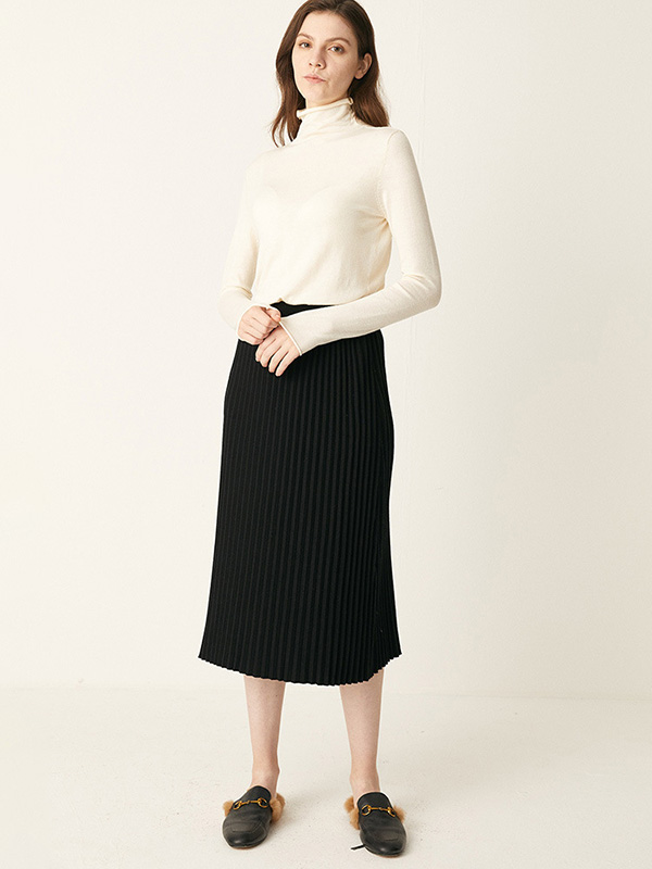 Black High-waist Stripe Texture Knit Skirts