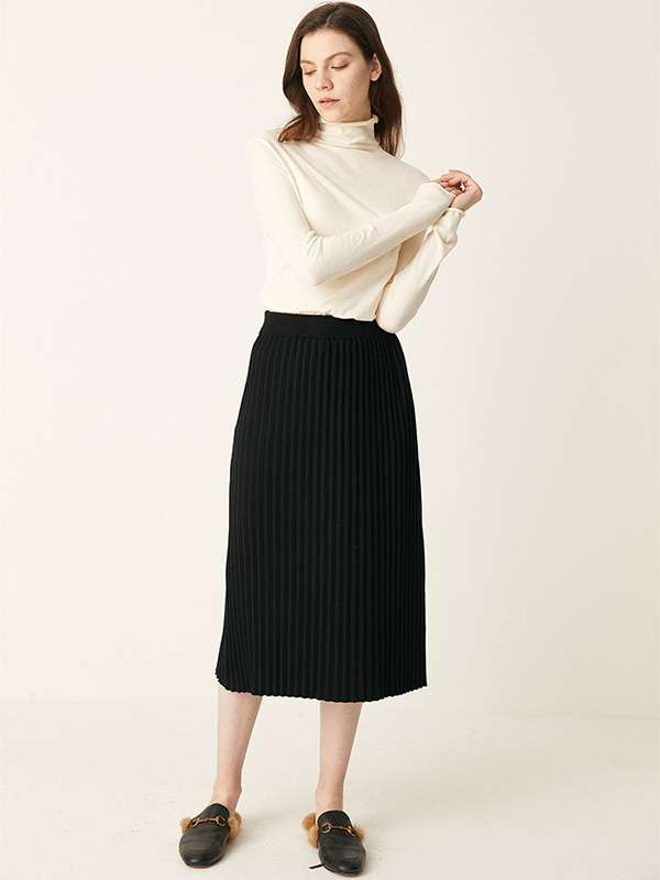 Black High-waist Stripe Texture Knit Skirts