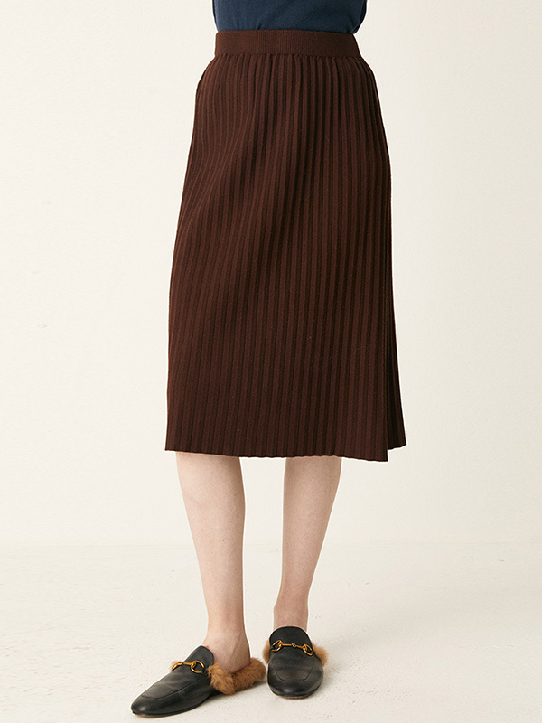 Camel High-waist Stripe Texture Knit Skirts