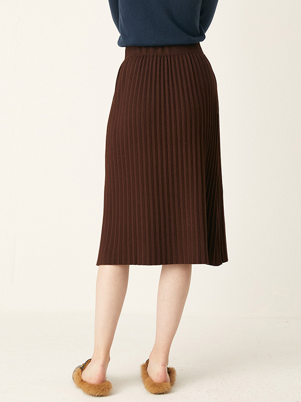 Camel High-waist Stripe Texture Knit Skirts