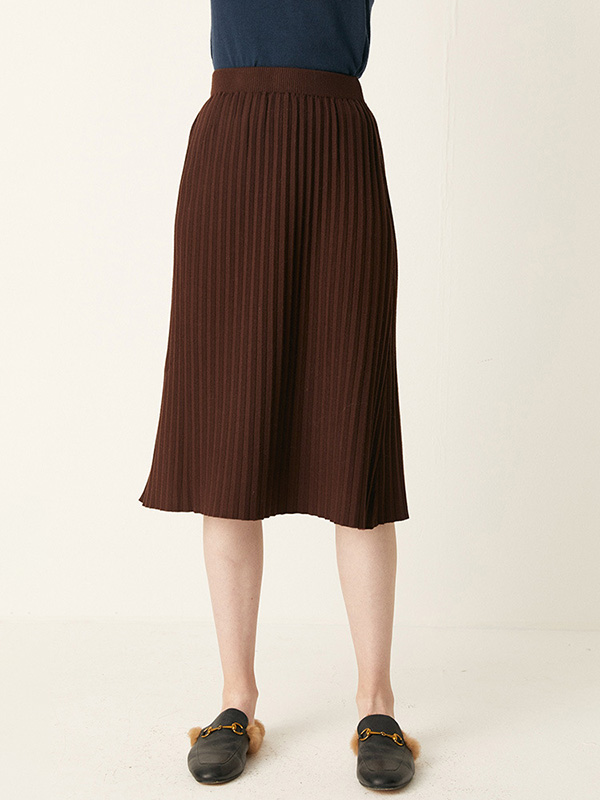 Camel High-waist Stripe Texture Knit Skirts