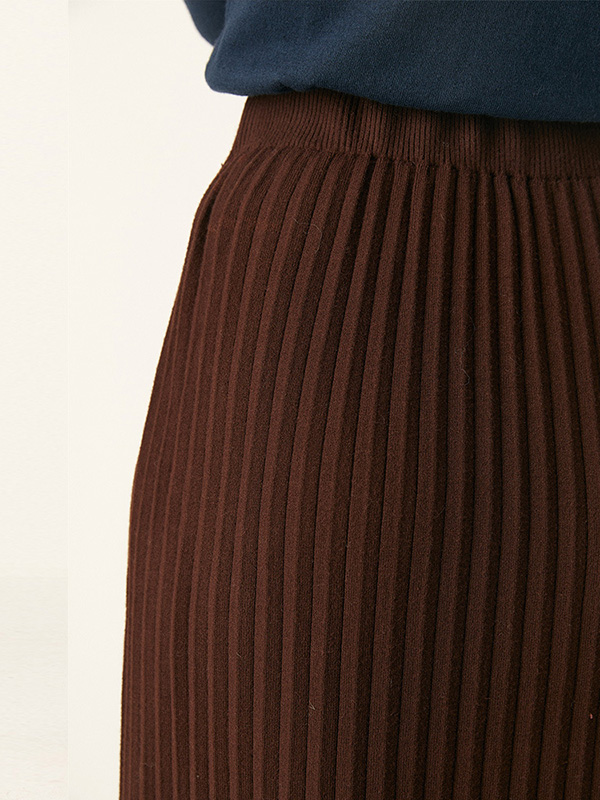 Camel High-waist Stripe Texture Knit Skirts