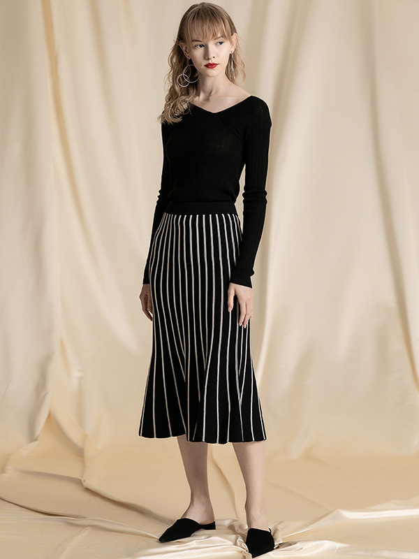 Black Temperamental Mermaid Knit Skirts