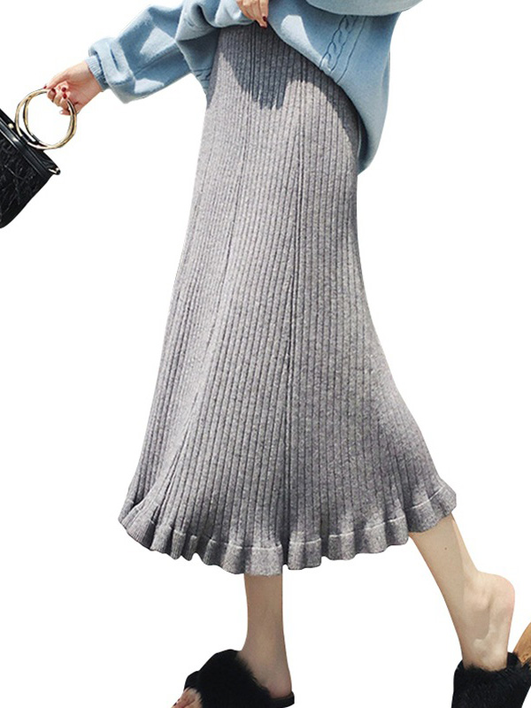 Grey Lotus Leaf Edge Knitted Skirts