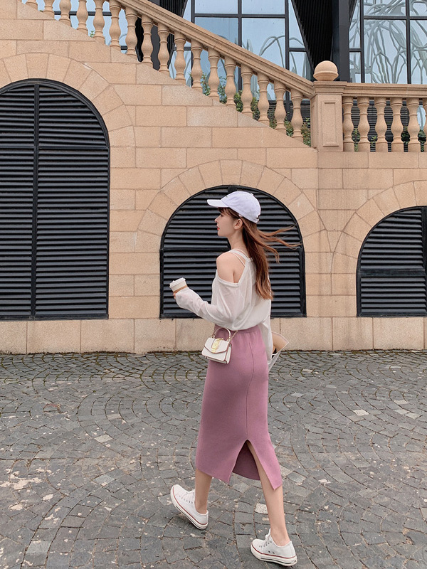 Pink Fine Knitted High-waist Maxi Knit Skirts