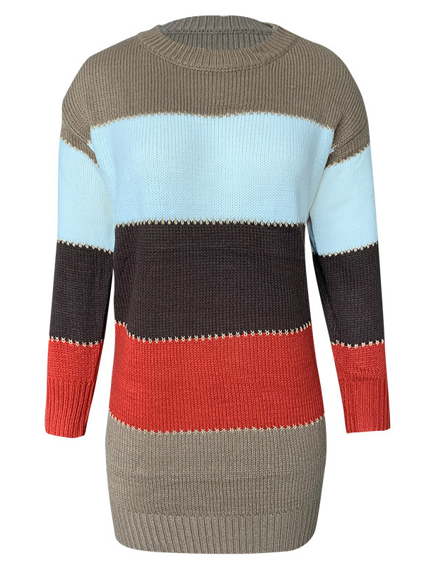 Red Stripe Oversized Sweater Dress in Color Block