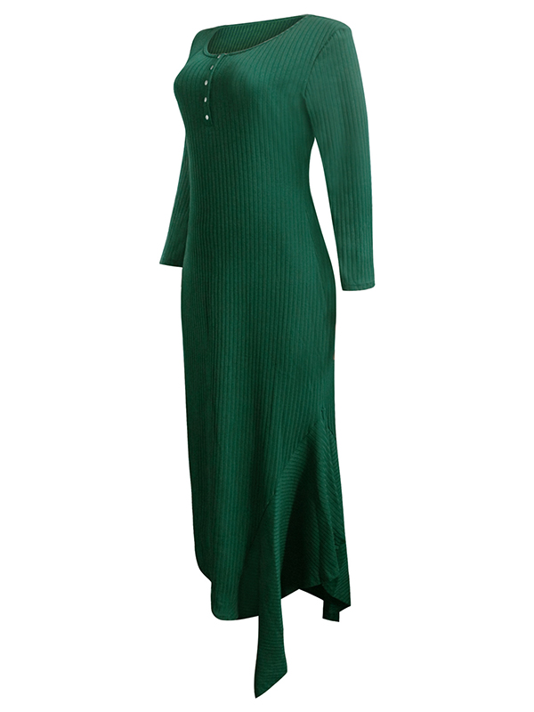 Green Round Neck Asymmetrical Maxi Dress 