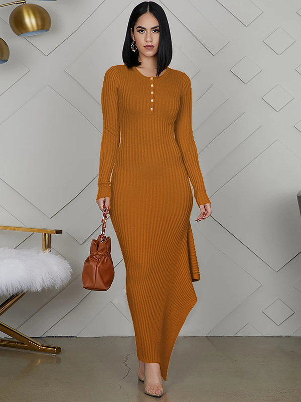 Orange Round Neck Asymmetrical Maxi Dress 