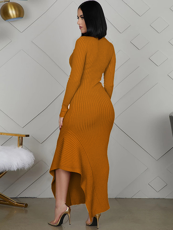 Orange Round Neck Asymmetrical Maxi Dress 