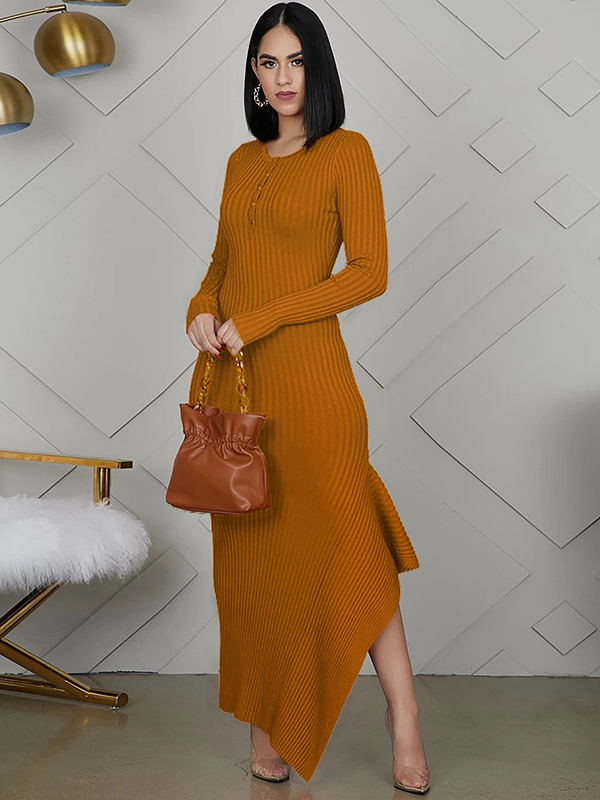 Orange Round Neck Asymmetrical Maxi Dress 