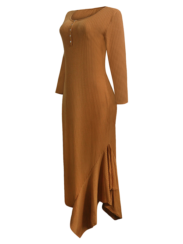 Orange Round Neck Asymmetrical Maxi Dress 