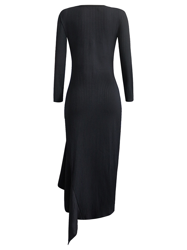 Black Round Neck Asymmetrical Maxi Dress 