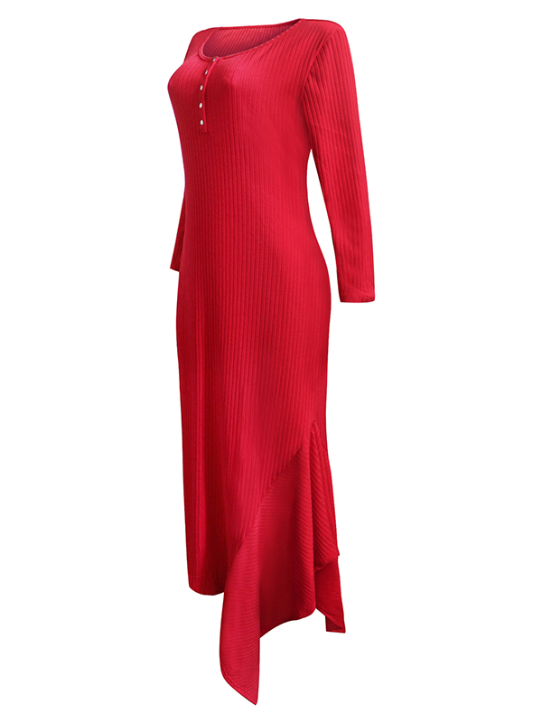 Red Round Neck Asymmetrical Maxi Dress 