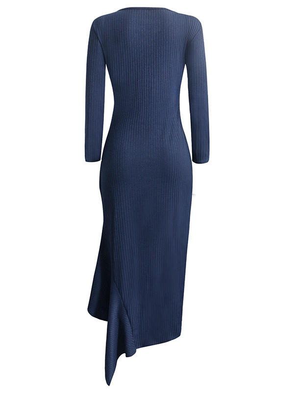 Navy Blue Round Neck Asymmetrical Maxi Dress 