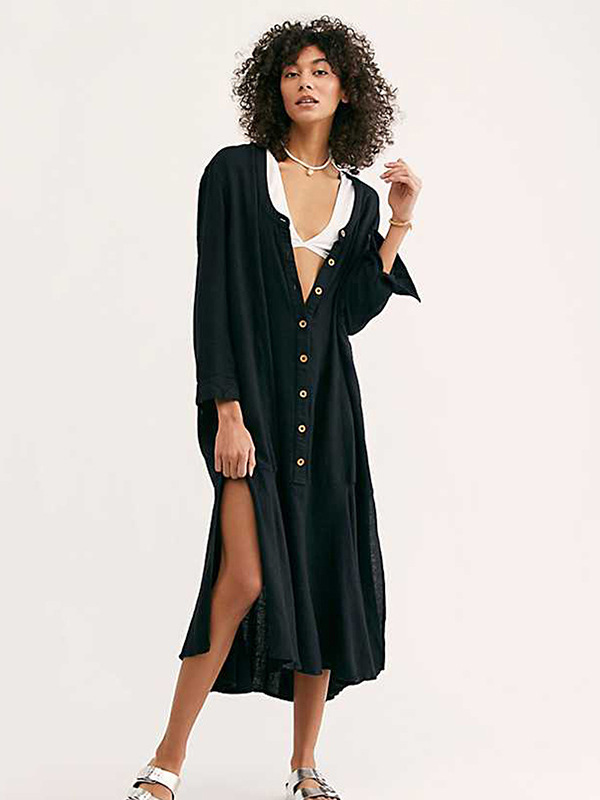 Black Single-Breasted Maxi Cardigan