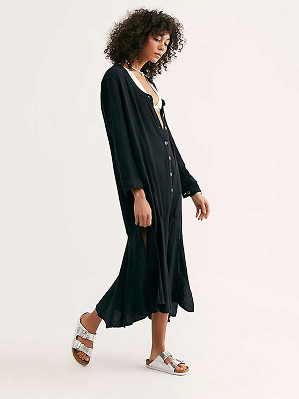 Black Single-Breasted Maxi Cardigan