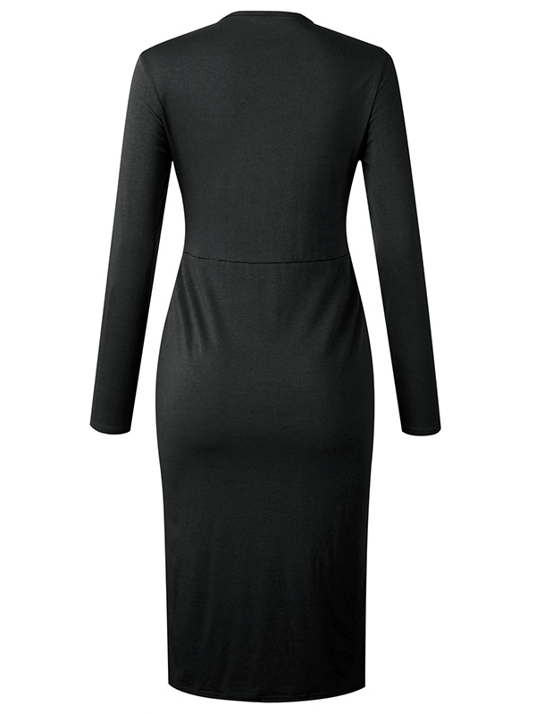 Black Waist Knot Midi Knitted Dress