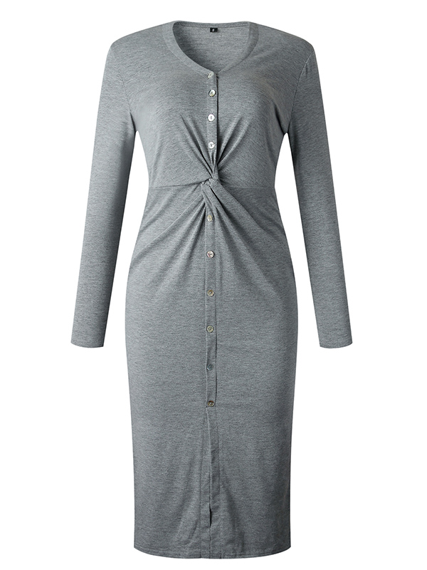 Grey Waist Knot Midi Knitted Dress