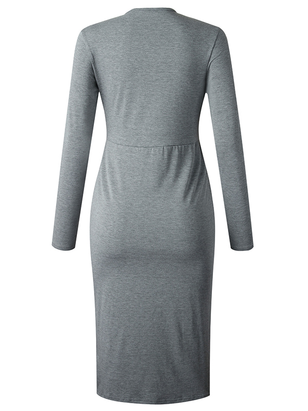 Grey Waist Knot Midi Knitted Dress