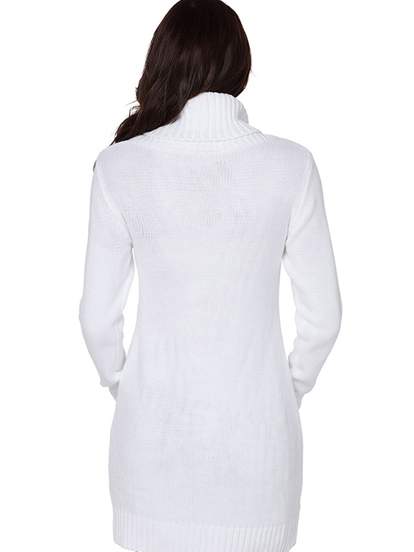 White Roll Neck Chunky Knitted Dress